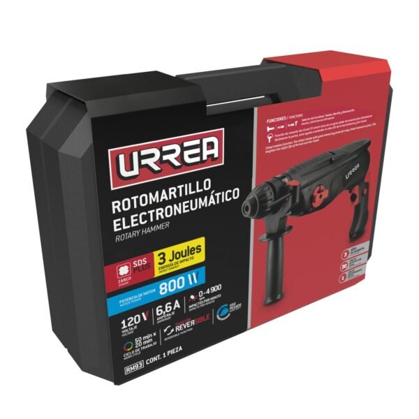 Rotomartillo electroneumatico SDS Plus 800 W, 120 V, 3J, 0-1100 RPM Urrea