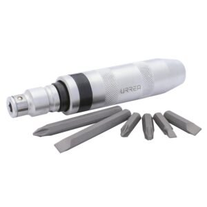 Juego de destornillador de golpe con puntas intercambiables, 8 piezas en caja plastica Urrea