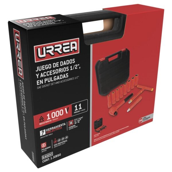 68808696 Juego de dados y accesorios cuadro de 1/2" en pulgadas para 1000 V, 11 piezas Urrea