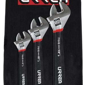 68807305 Juego de llaves ajustables cromadas con mango Rubber Grip, 3 piezas en estuche Urrea