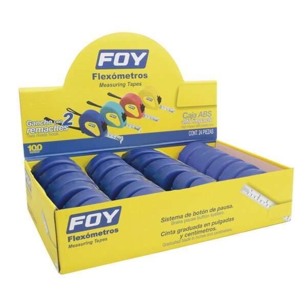 68799795 Flexometros con carcasa de plastico azul en display 5 m x 3/4" Foy