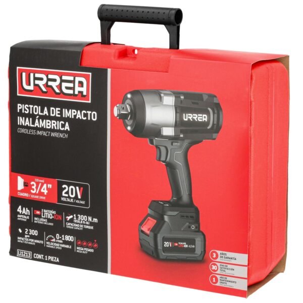 68799365 Pistola de impacto 3/4" a bateria Litio-ion 20 V 1300 Nm Urrea