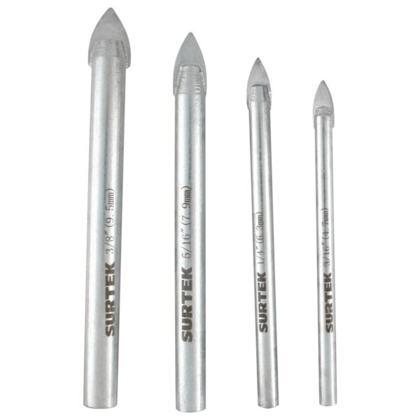 Juego de brocas para vidrios y azulejos de acero con cabeza de carburo de tungsteno, 4 pz Surtek