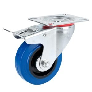 Rodaja de goma elastica giratoria con freno azul 4" Surtek