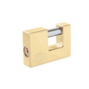 Candado de acero para cortina metalica 80 mm, laton brillante, llave tetra Lock