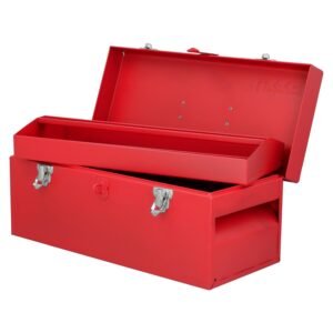 Caja portaherramientas metalica con asa plastica color rojo 17" x 7" x 7" Urrea