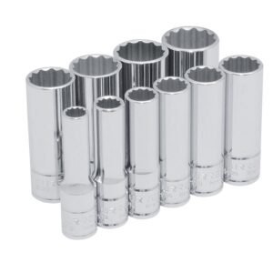 Juego de dados largos cuadro de 3/8", 12 puntas, en pulgadas, 10 piezas Urrea