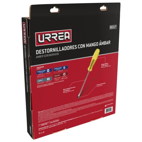 Juego de destornilladores con mango ambar combinados, 10 piezas en caja de carton Urrea