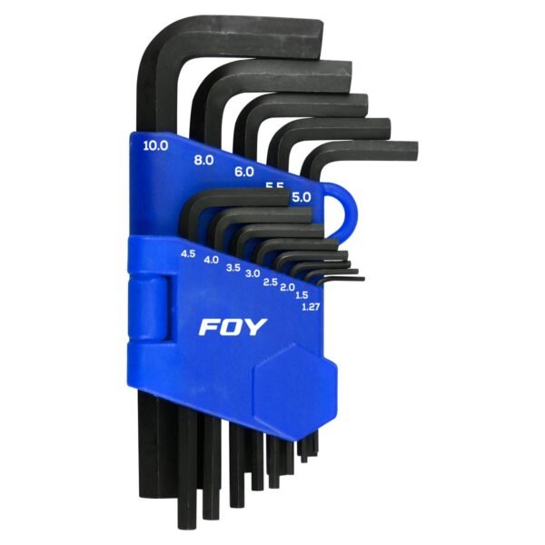 Juego de llaves hexagonales tipo "L", metricas, 13 piezas en rack Foy