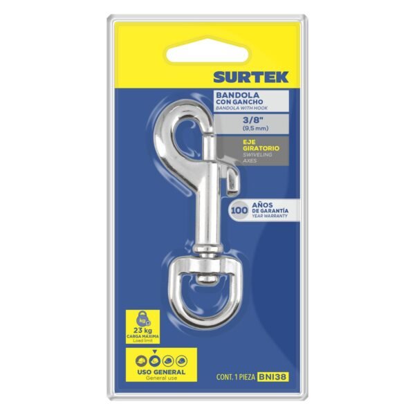 Bandola niquelada con gancho 3/8". Surtek