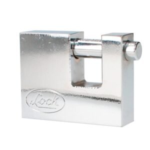 Candado de acero para cortina metalica 70 mm, cromo satinado, llave tetra Lock