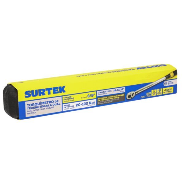 Torquimetro de truneo una escala dual cuadro de 3/8", 20-120 Nm (15-88.5 ft-lb) Surtek