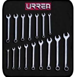 Juego de llaves combinadas pulido espejo en pul y met, 12 puntas, 16 piezas en estuche Urrea