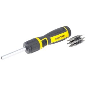 68799167 Destornillador con mango bimaterial de matraca reversible 5X con puntas intercambiables 12 en 1 Surt