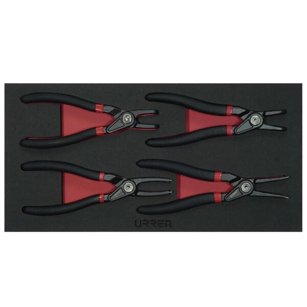 Juego de pinzas para anillos de retencion 4 piezas, charola CH131-C Urrea