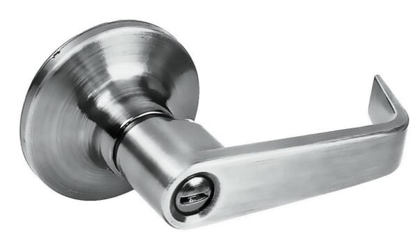 68801247 Manija tubular plana funcion baño, niquel satinado, llave estandar, blister Lock