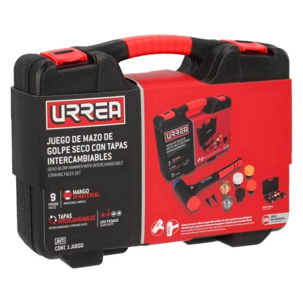 Juego de mazo de golpe seco con mango Rubber grip tapas intercambiables 16 oz, 9 piezas Urrea