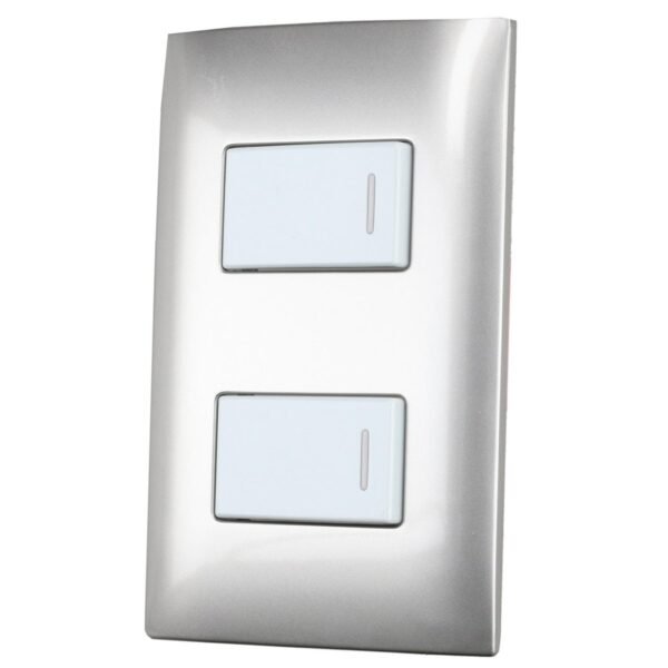 Placa 2 Interruptor 1/3, linea Americana, color plata Surtek