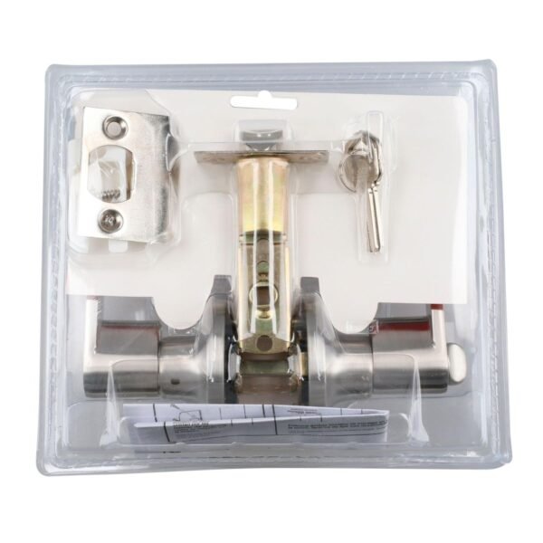 Manija tubular plana funcion entrada y recamara, niquel satinado, llave estandar, blister Lock