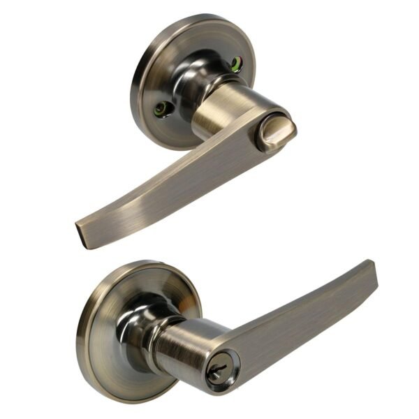 Manija tubular recta funcion entrada y recamara, laton antiguo, llave estandar, blister Lock