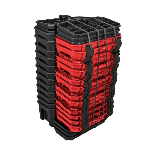 68809459 Juego de cajas portahta plastic con broches plasticos y charola ngo tapa rja 19"x10",15 pz Urrea