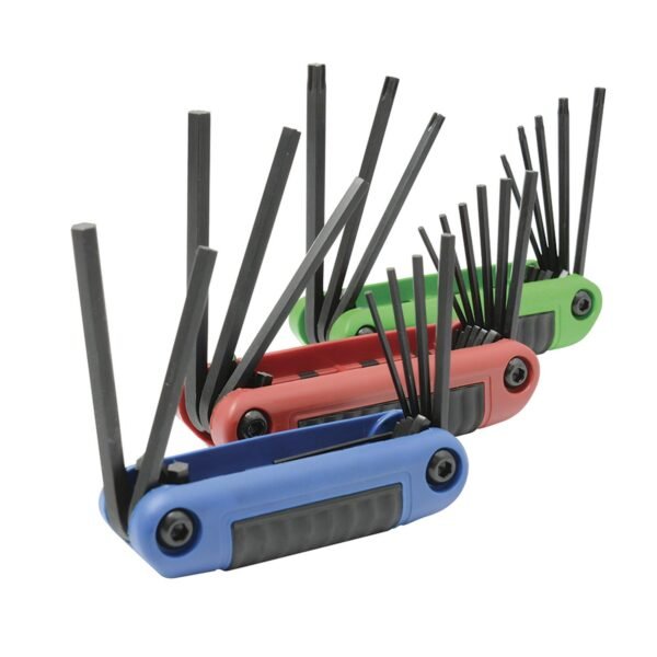 Juego de llaves hexagonales tipo navaja en pulgadas, metricas y torx estuche bimat, 24 pz Urrea