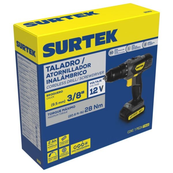Taladro/atornillador 3/8" bateria de Li-ion 12 V 28 Nm Surtek