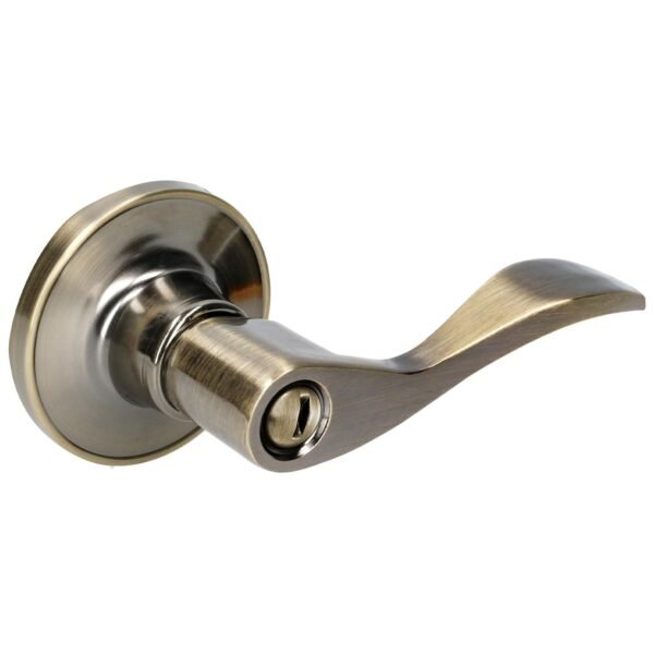 68809967 Manija tubular curva funcion baño, laton antiguo, llave estandar, blister. Lock