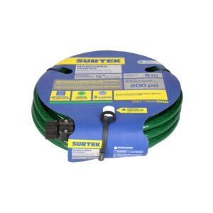 Manguera para jardin tramada verde con conector plastico 1/2", 6 m Surtek