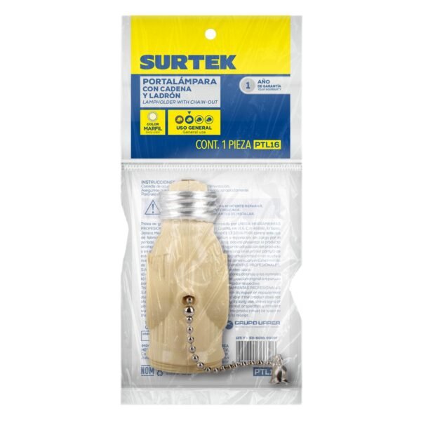 Portalampara con cadena y ladron, color marfil Surtek