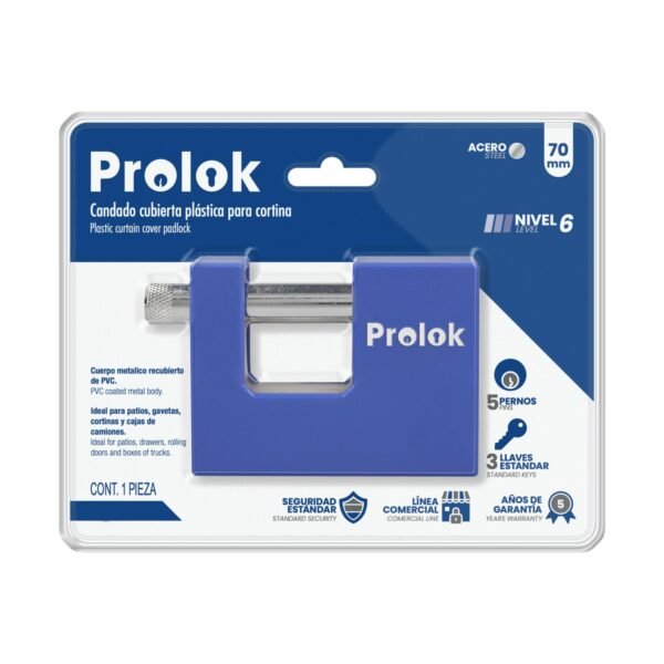 Candado de acero con cubierta plastica de PVC 80 mm, llave estandar Prolok