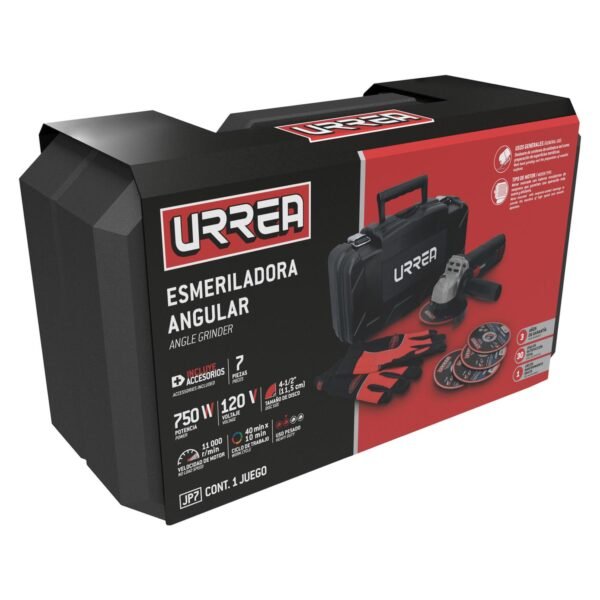 Juego de mini esmeriladora con accesorios 7 piezas, con caja plastica Urrea