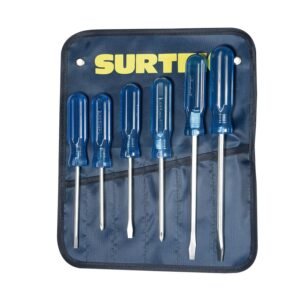 Juego de destornilladores con mango azul combinados, 6 piezas en estuche Surtek