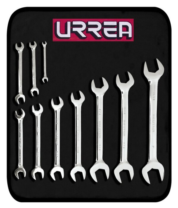 Juego de llaves españolas pulido espejo en pulgadas, 10 piezas en estuche Urrea