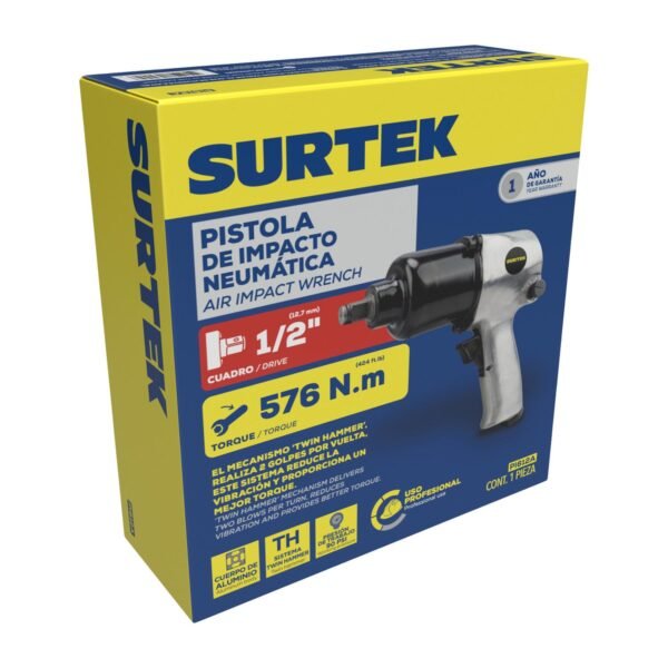 68800654 Pistola de impacto neumatica cuadro de 1/2" 425 Ft-lb sistema twin hammer Surtek