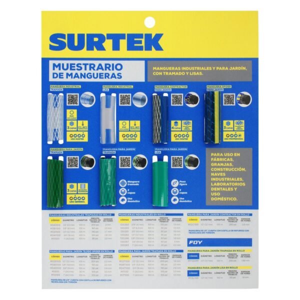 Muestrario de mangueras industriales y para jardin Surtek