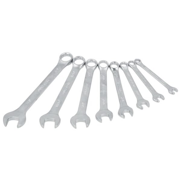 Juego de llaves combinadas satinadas en pulgadas, 12 puntas, 8 piezas en rack Surtek