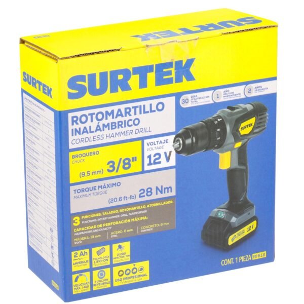 Taladro/atornillador 3/8" bateria de Li-ion 12 V 28 Nm Surtek