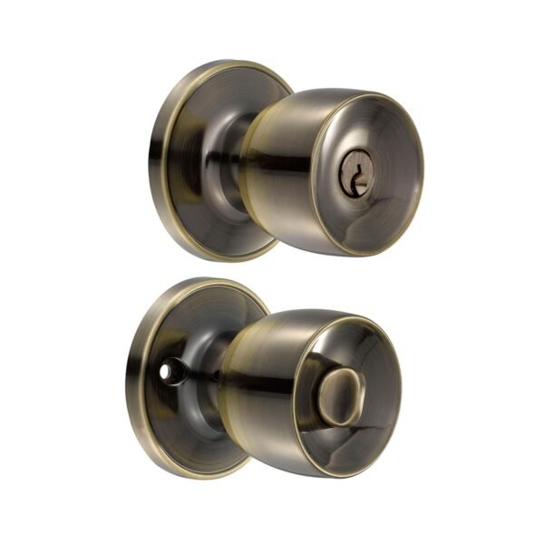 68807397 Pomo tubular copa recta funcion recamara, laton antiguo, llave estandar, blister Lock