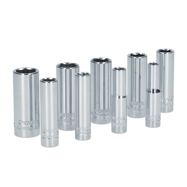 Juego de dados largos cuadro de 1/4", 6 puntas, metricos, 9 piezas Surtek