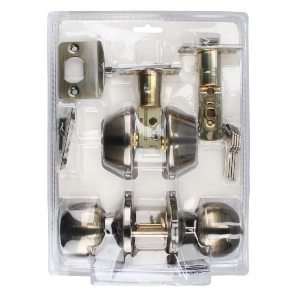 Combo de pomo tubulares de bola funcion doble, laton antiguo, llave estandar, blister Lock