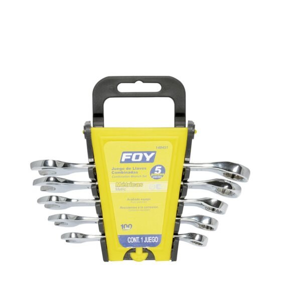 68797771 Juego de llaves combinadas pulido espejo metricas, 12 puntas, 5 piezas en rack Foy