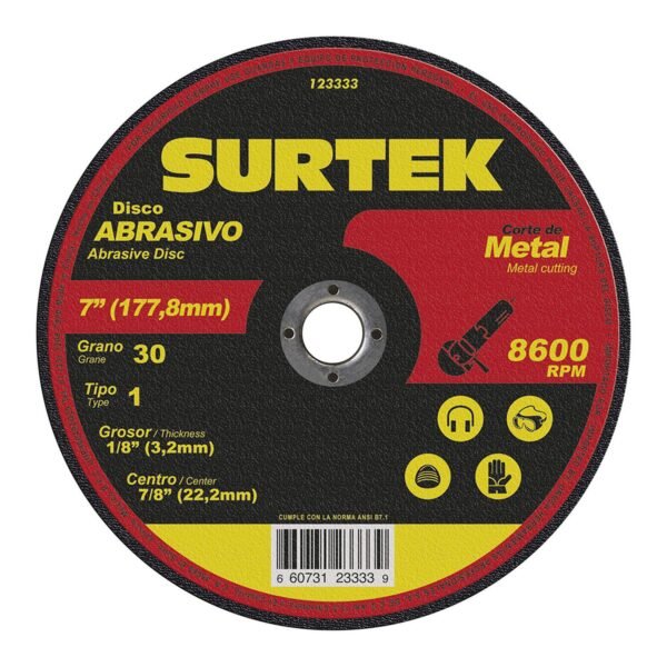 68807899 Disco abrasivo tipo 1 para metal 7" x 1/8" Surtek