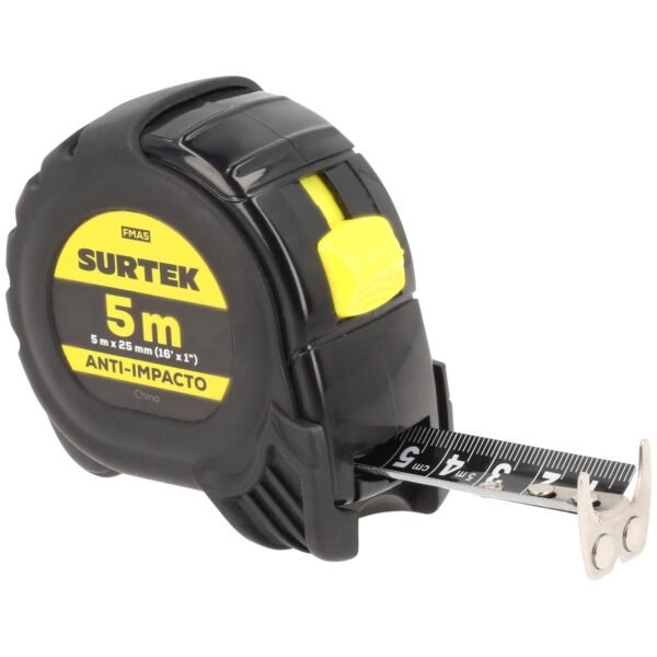 Flexometro con carcasa anti-impacto cinta color negro 5 m x 25 mm Surtek