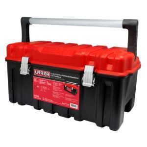 Caja portaherramientas plastica con broches metalicos color negro tapa roja 21" x 11" x 10 Urrea