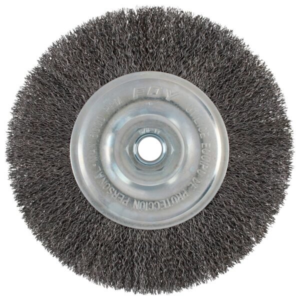 Carda circular ondulada alambre delgado 8" x 0.30 con rosca 5/8" Foy