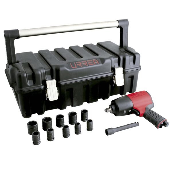 Juego de pistola de impacto neumatica cuadro de 1/2" y accesorios en pulgada 13 piezas Urrea