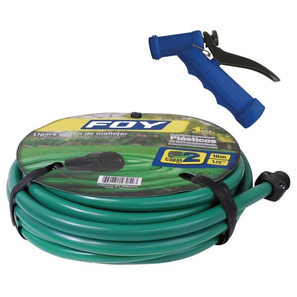 Manguera para jardin lisa con pistola para riego 2 capas 1/2", 10 m Foy
