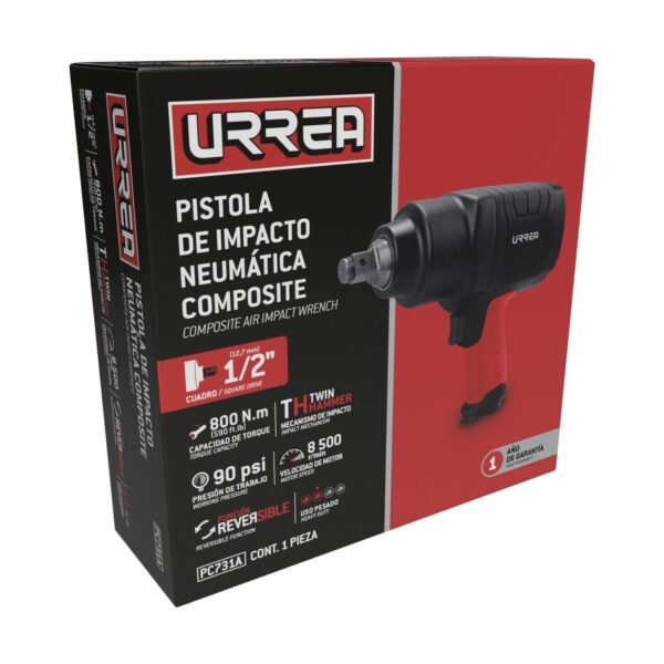 Pistola de impacto neumatica cuadro de 1/2" 590 Ft-lb composite sistema twin hammer Urrea