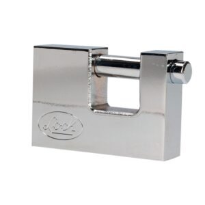 Candado de acero para cortina metalica 80 mm, cromo satinado, llave tetra Lock